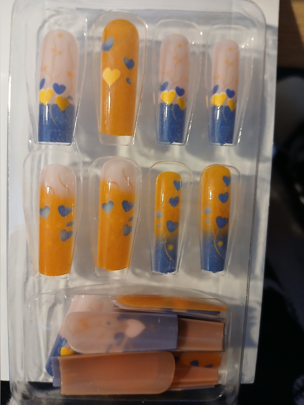 NWT Blue & Yellow Reusable Heart Press-On Nails.